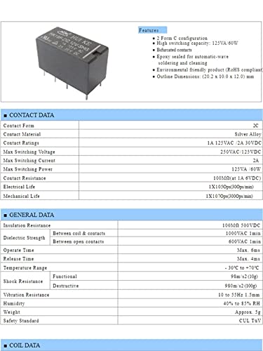 Relais HK19F 9V double inverseur DPDT mini puissance de haute précision - 6
