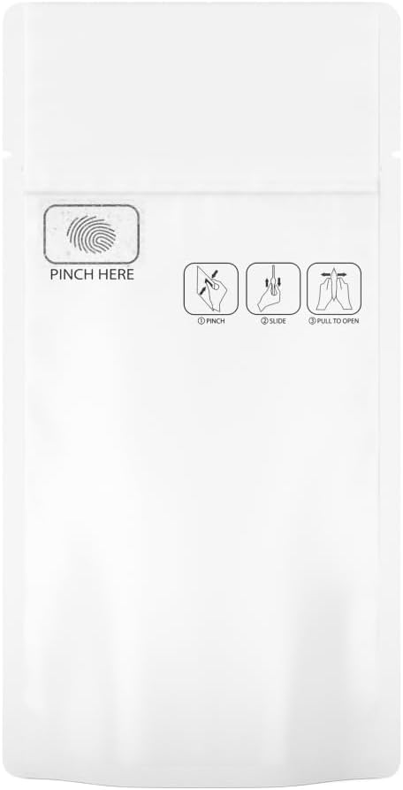 250 Pcs - 3.6 Inch x 5.7 Inch Pinch N Slide 3.0 PCR Smell Proof Mylar Bags – Child Resistant & Tamper Evident - 1/8th Ounce (3.5 Grams) (Matte White)