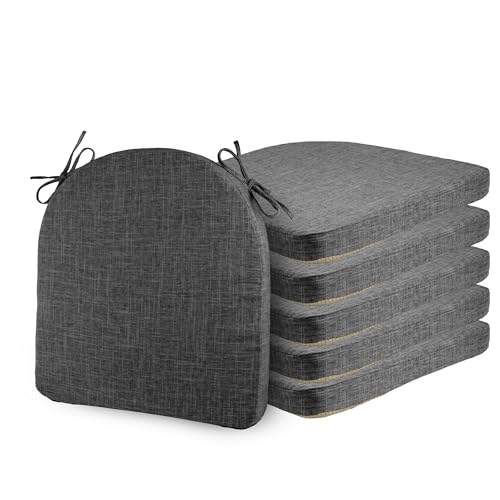 ELFJOY Set of 6 Chair Cushions for Dining Chairs Non Slip Seat Cushion with Ties and Machine Washable Cover Foam Kitchen Chair Pads Indoor 17x17x2 inches Dark Grey