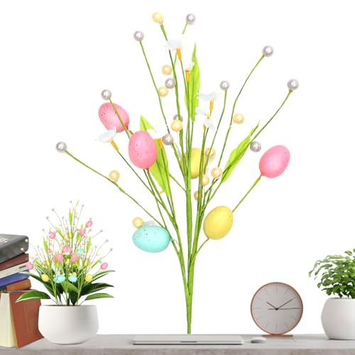 Yidueace Rama de Pascua con huevos de Pascua, decoración de primavera reutilizable, decoración floral de Pascua, decoración de mesa, decoración de mesa interior y exterior, celebraciones familiares