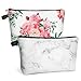 Produktbild Luxspire Retro-Kosmetiktasche Kulturtaschen, Wasserdichter Reißverschluss Kulturbeutel, Geräumige Multifunktionale Make-Up Aufbewahrungstasche für Mädchen und Frauen, Marmor Weiß + Blütenhaufen