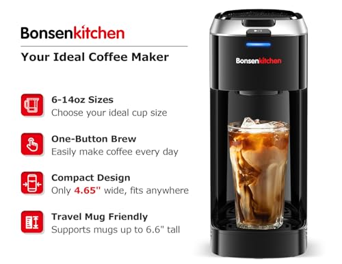 Bonsenkitchen-Single-Serve-Coffee-Maker-Coffee-Brewer-for-K-Cup-Capsule-Fast-Brewing-Coffee-Machine-Space-Saving-Design-6-to-14oz-Brew-Size-Fits-66-Travel-Mugs-Silver
