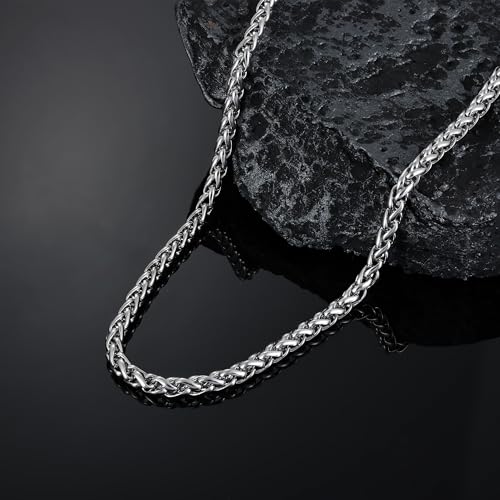 Fiusem Silver Tone Wheat Chains for Men and Women, 5.1mm Stainless Steel Necklace Chains, Mens Silver Tone Necklace 20 Inch by Fiusem - Used condition - Image 6