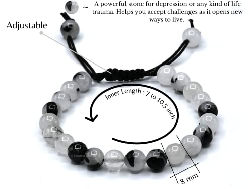 Black Rutilated Quartz Bracelet For Women Men's Gifts - Protection Healing Crystal Bracelet - 8Mm Gemstone Beaded Adjustable Bracelet #TOP1