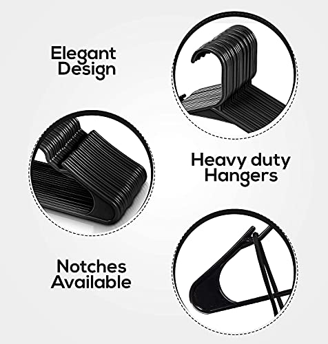 Image of PROTOWARE 48 Pieces Clothe Hangers for Wardrobe - Space Saving Cupboard Storage Organizer - Plastic Hanger Set for Saree, Shirt, Dress (Black)