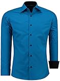 PASSFORM: SLIM-FIT Jeel Herren-Hemd Langarm - Slim-Fit - Business Freizeit Hochzeit - Bügelleicht - Petrol 6XL