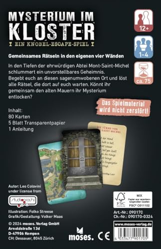 Stadtkrimis Exit Escape Stadtführung Moses. Mysterium im Kloster - EIN Knobel-Escape-Spiel, Escape-Room-Game mit mystischem Flair für Familien und Einsteiger, Spielmaterial wiederverwendbar, für 1-4 Spieler ab 12 Jahren