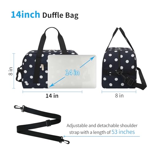 Image of Apenze Small Gym Bag 14 inch lightweight Carry On Mini Duffel Bag for Travel Sport - Polka Dot Blue