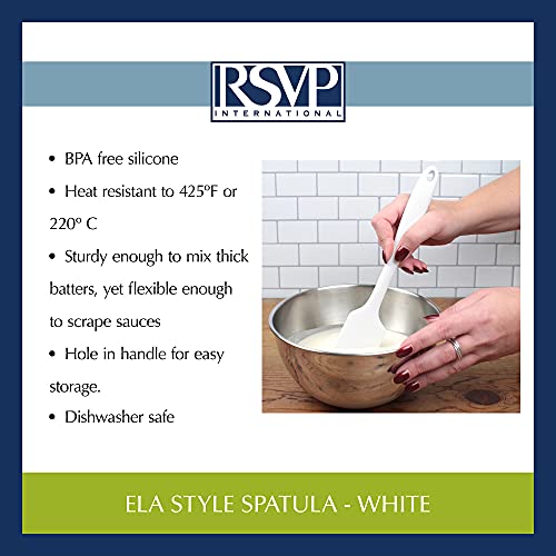 Rsvp International Ela Series Heat Resistant Spatulas For Cooking & Baking Strong Silicone Wrapped Steel Rubber Scraper, 11X2, White #TOP7