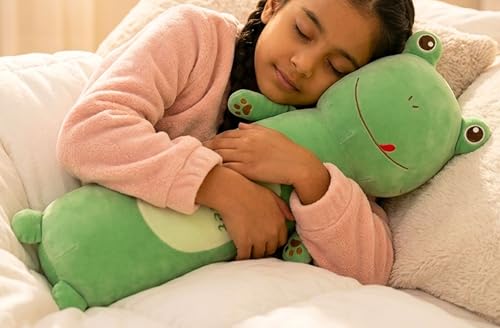 Image of Tickles Cute Frog Soft Stuffed Plush Animal Bolster Pillow Cushion for Sofa Boys & Girls Birthday Gift (Size: 60 cm Color: Green)