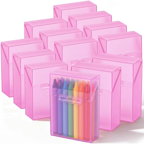 Image of Clabby 12 Pcs Clear Plastic Crayon Boxes Hold 24 Count, Pink | Organizer Box, Case, Colorful, Portable Storage Holder with Snap Lid, for Kids Boys Girls School Classroom Home Art Supply