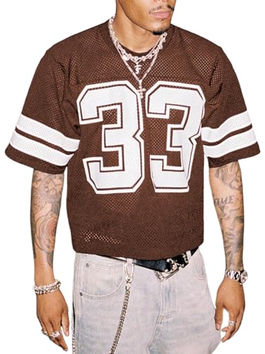 GORGLITTER Men's Jersey Shirts Oversized Baggy Mesh Graphic Crew Neck Short Sleeve Streetwear Tee Loose Tops