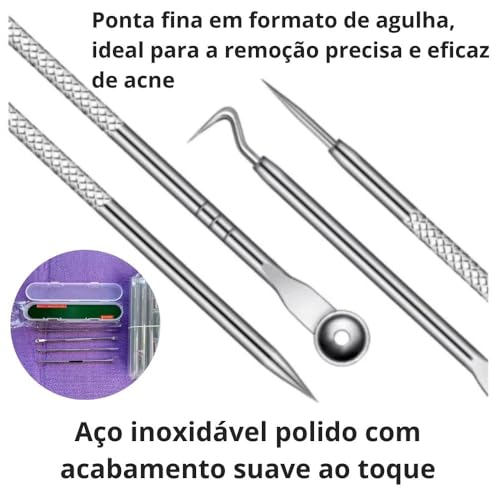 Removedor de Cravos e Espinhas com 4 Peças em Inox Ferramenta Amolecedor de Cravos com Estojo Ideal