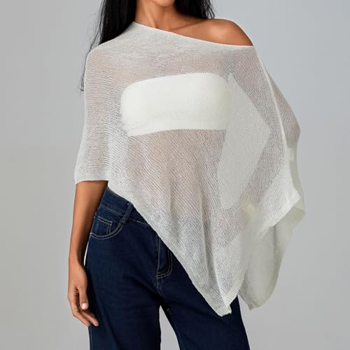 Women Sheer Knit Crochet Poncho Top Mesh Off Shoulder Shrug Summer Asymmetrical Shawl See Through Bolero Cover Up Tops2