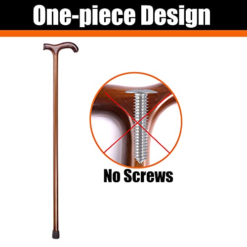 Ciysho Wooden Walking Cane For Men And Women - 36" One-Piece Wood Canes With Rubber Tip, Ergonomic Wooden Walking Stick For Seniors, Father, Mother And Friends (Brown) #TOP1