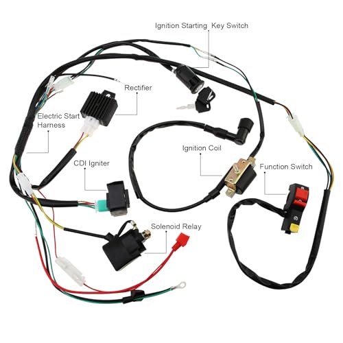 Windance High Performance Start Engine Wiring Harness CDI Relay Rectifier Ignition Coil Starting Key Switch for 50cc 70cc 110cc 125cc 4 Stroke ATV Pit Quad Dirt Bike Go Kart Scooter
