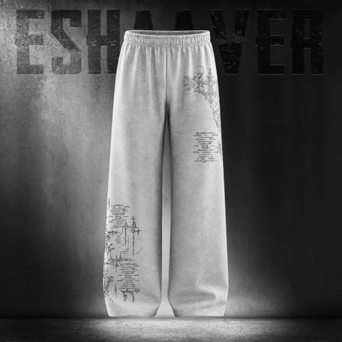 Image of Aesthetic Gothic Wide Leg Pants for Men | Tribal Print Baggy Streetwear | Oversized Track Pants with Elastic Waist | Black and White Relaxed Fit Bottoms