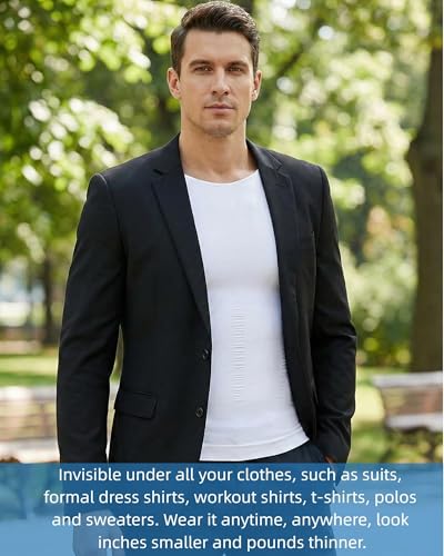 KOCLES Men's Compression Shirt, Undershirt, Slimming Tank Top, Workout Vest, Abdominal Muscles, Slim Body Shaper, White/Opulent Garden, XL