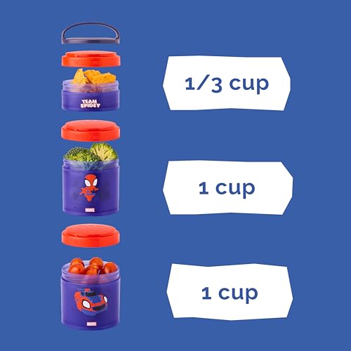 Image of Whiskware Spider-Man Team Spidey Stackable Snack Containers for Babies, Kids, and Toddlers, 3 Stackable Snack Cups for School or Travel, Cupholder Friendly, Peter Parker