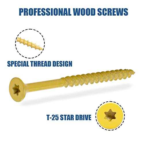 Lupanter 150 Pcs (N.w 2.3Lb) Exterior Deck Screws 10#×3 Inch, Wood Screws With Yellow Ceramic Coating, Premium Outdoor Rust Resistant Self Taping Screws,T25 Drive Bit Includs. #TOP2