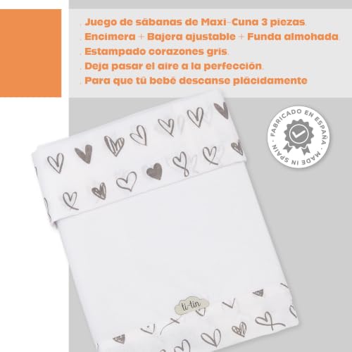 Miniatura 3 de Ti Tin Conjunto De Sábanas Para Cuna De 70x140 Pack De 3 Piezas Encimera Bajera Ajustable Con Elásticos Funda Almohada Ropa Para Cuna Popelín 100 Algodón