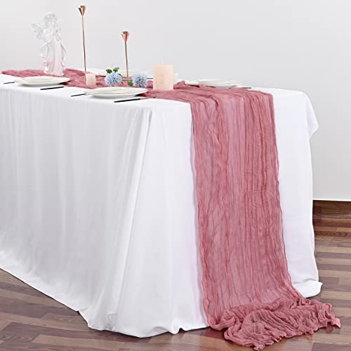 10 Pcs Dusty Rose Cheesecloth Table Runner 10Ft, Gauze Table Runner For Wedding Reception Sheer Bridal Shower Birthday Party Boho Table Decoration, Rustic Romantic Wedding Runner #TOP6