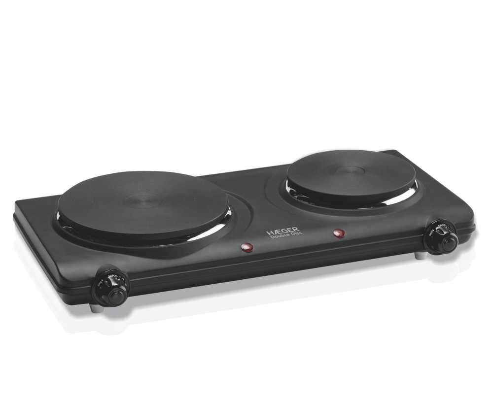 HAEGER DOUBLE DISC – Electric Plate with 2250 W Power, 165 mm and 130 mm Diameter, Safety System with Thermal Fuse, Adjustable Heating Temperature with 5 Levels