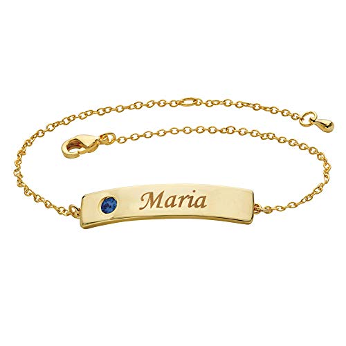 Palm Beach Jewelry Yellow Gold Plated Simulated Birthstone ID Bracelet (7mm), 7.5 inches Plus 1 inch Extension