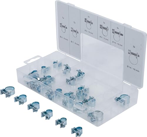 BGS 9476 | Schlauchklemmen-Sortiment | 30-tlg. | Ø 6 - 16 mm | geeigent für Öl-, Druckluft- und Benzinschläuche | Schlauchschellen | Rohrschlauchbefestigungen