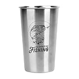 I'd Rather Be Fishing Stainless Steel Pint Cup Tumbler - Unique Gift for Guys, Use at Home, Camping,