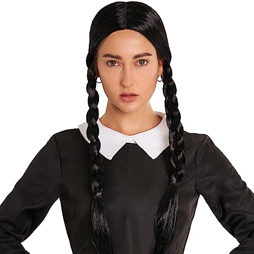 Happy Hippo Scary Girl or Indian Girl Wig, Wednesday, Pocahontas, Braided Black Wig, High Fashion Quality Hair Wigs For Women; Braided Wigs; Halloween Costume Wig, Halloween Wigs