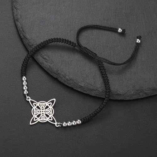 TEAMER Beads Charm Wax Rope Witches Knot Bracelet Stainless Steel Celtic Knot Bracelet Wiccan Symbol Adjustable Bracelet for Women3