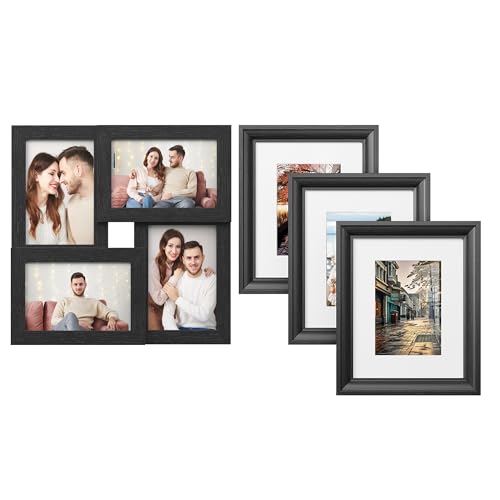 Songmics Home SONGMICS 2 Items Bundle - 4x6 Collage Picture Frames and Set of 10 Picture Frames with 16 Mats, Hanging or Tabletop Display, Ash Black URPF049B01 and URPF25BK