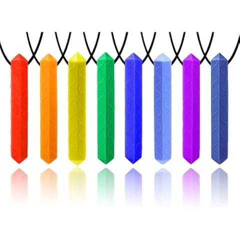 GNAWRISHING Sensory Chew Necklace, 8 Pack Diamond Chew Necklaces for Sensory Kids, Made from Food Grade Silicone for for Autistic, ADHD, Oral Motor Boys and Girls Children (Rainbow Color) Cover