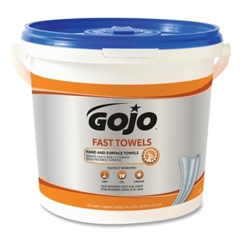 GOJO 6298-04 Gojo Fast Wipes Hand Cleaning Towels, Orange/Blue/White, 130 Wipes (Pack of 520)