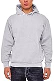LABEL APPAREL Mens Pullover Fleece Hoodie 300GSM Sweatshirt Plain Hoody Work Hooded Jumper Ribbed Cuff Long Sleeve Pull Over Top, Grey, L