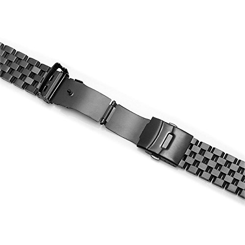 Stainless Steel Watch Band with Double Buckles Deployment Clasp 5 Rows Metal Watch Strap Bracelet for Men Women 20mm Black
