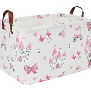 Rectangle Storage Basket with Handles,Collapsible Toys Bin,Books Box,Gift Basket(Pink Princess)
