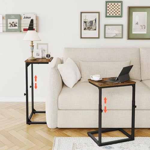 NEFROM 7-Level Adjustable C-Shaped End Table Small Side Table for Couch Sofa TV Tray Table for Living Room Bedroom Bedside ET-SA-BRW1