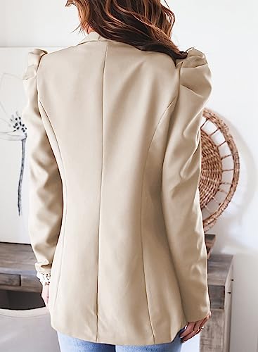 Kirundo Women's 2023 Fall Casual Blazers Puff Sleeve Lapel Open Front Work Suit Office Blazer Jackets With Pockets (Apricot, Xx-Large) #TOP3