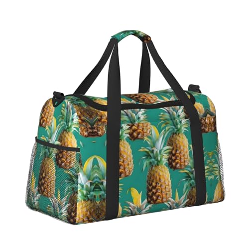Tropical Pineapple Hawaiian print Large Canvas Travel Duffel Bag Weekender Bags for Women Overnight Bag Carry On Tote Bag3