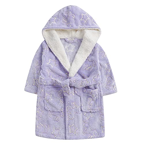 Metzuyan WS-AW21 Kids Infant Girls Glow in The Dark Unicorn Fluffy Snuggle Fleece Hooded Dressing Gown 2-3 Years Purple