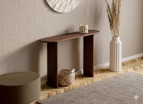 Image of Furniture Modern Solid Wood Console Table with Rounded Edges, Natural Finish, Minimalist Scandinavian Style Entryway Furniture Set for (Style 1, Natural, 140x30x70)