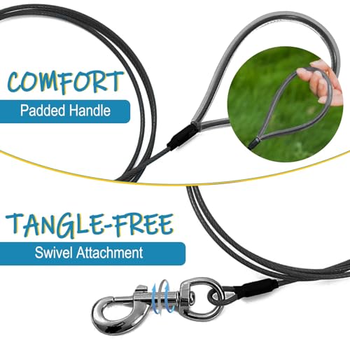 Mi Metty Chew Proof Dog Leash,6FT Metal Cable Lead,Heavy Duty Leash Made of Coated Wire Rope,Chew Resistant,Great for Large Dogs and Teething Puppies (Black, 6FT)