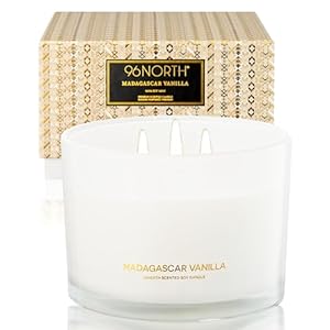 96NORTH Luxury Vanilla Soy Candles | Large 3 Wick Jar Candle | Up to 50 Hours Burning Time | 100% Natural Soy Wax | Relaxing Aromatherapy Aesthetic Candle | Housewarming Gift for Men and Women