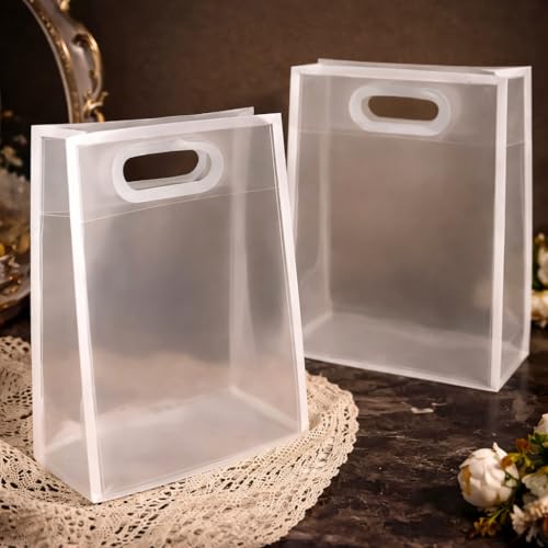 Image of SATYAM KRAFT 6 Pcs Translucent Multipurpose Reusable Gift Bags | Gift for Her /Him, Wedding Return Gifts Baby Shower Anniversary Birthday Hamper Shopping, Party Favors (White - Large)