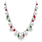 boderier Christmas Light Bulb Snowflake Necklace Long Glitter Light Bulb Beaded Charm Necklace Snowflake Pendant Xmas Holiday Festive Jewelry (Light Bulb Snowfalke)