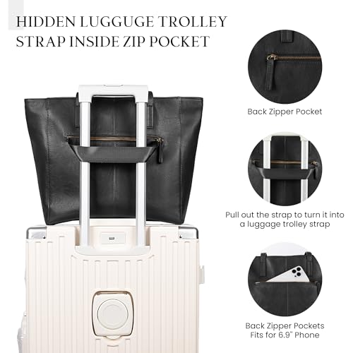 Image of befen Vintage Genuine Leather Work Tote Bag for Women, Tote Bag with Zipper
