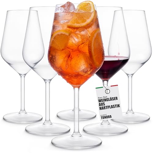 TUNDRA - 6er Set Kunststoff Weingläser, Aperol Spritz Gläser | EVENT 47 cl. | Camping Weingläser aus Tritan (Hartplastik), Unzerbrechlich, Spülmaschinenfest, BPA-Frei - Ideal für: Party, Camping