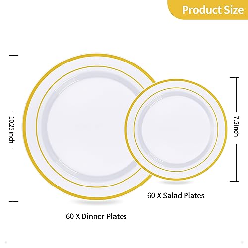 Image of Goodluck 120PCS Gold Plastic Plates, Heavy Duty Disposable Gold Plates